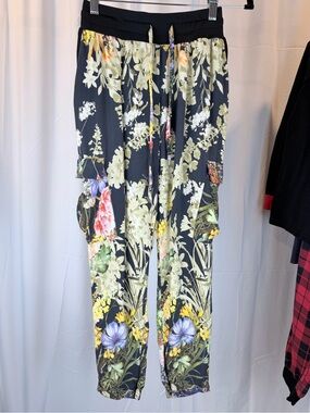 Floral Drawstring Cargo Pants - Black/Multicolor